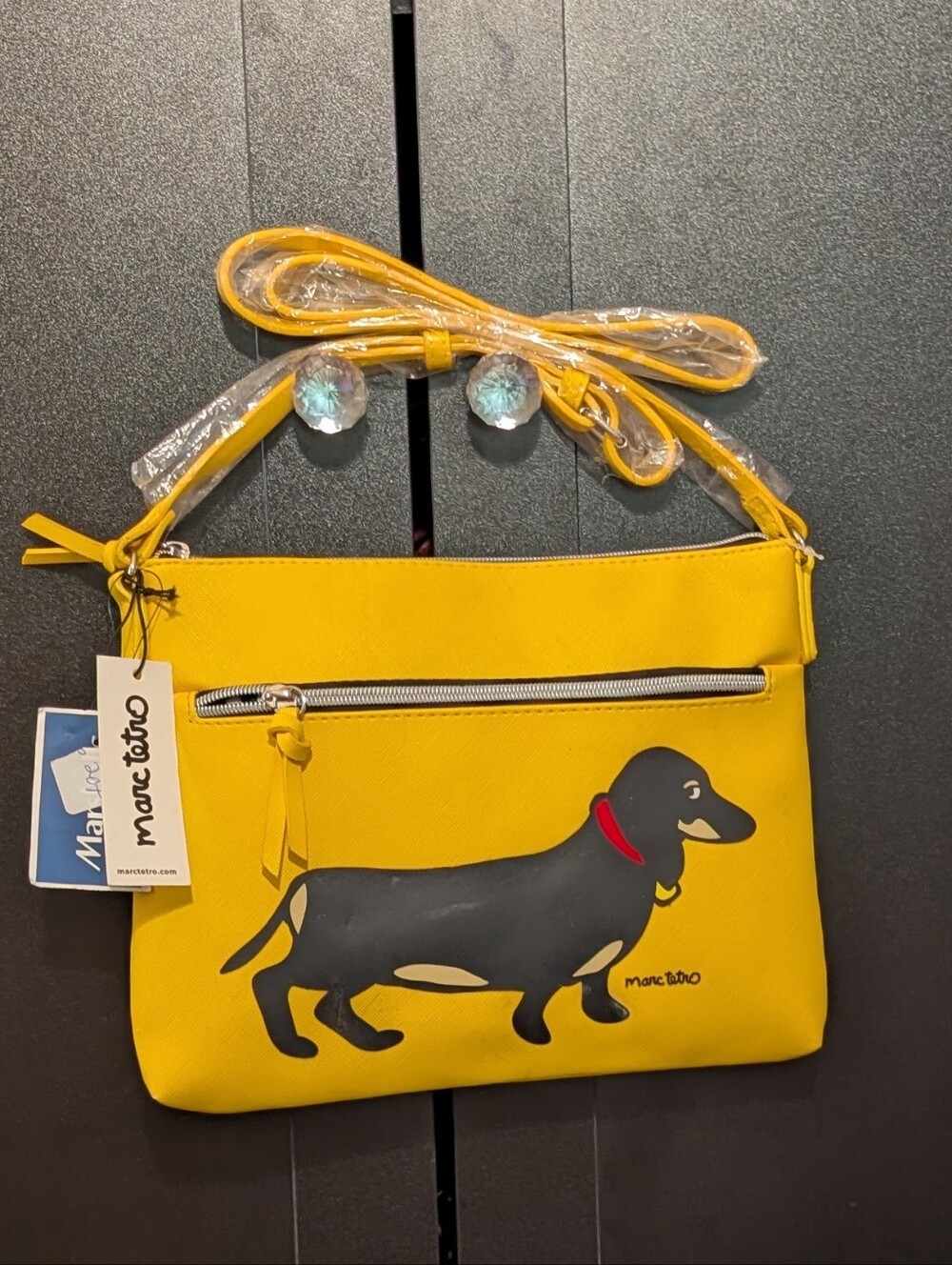 Marc Textro Dachshund Double Zip Crossbody Bag. MSRP $79.00 NWT.
